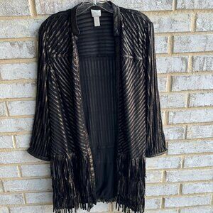 Chico's Black/Brown Metallic Mesh Fringe Open Front Cardigan  Women's Size 1 (M)